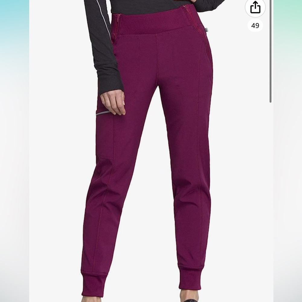 Cherokee Infinity Jogger Scrub Pants 4-Way Stretch with Mid Rise, Wine, Size XL